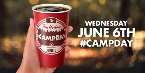 Tim Hortons Camp Day banner featuring a cup of coffee.