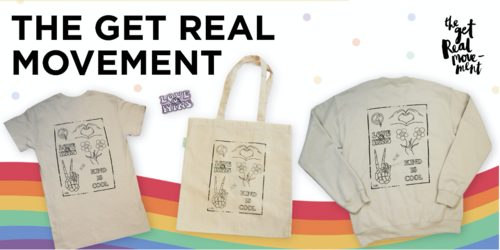 T-shirt, tote bag and sweatshirt from the Get Real Movement.