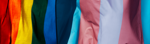 A section of rainbow-coloured fabric.