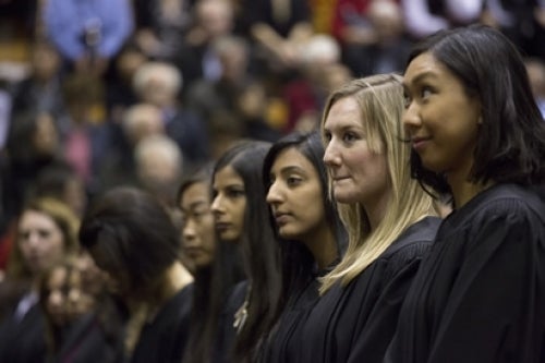 Female graduates in their robes during the Convocation ceremony.