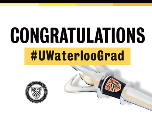 Congratulations #UwaterlooGrad Banner showing the University's mace.