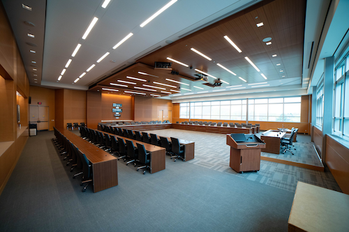 The board and senate chamber in Needles Hall.