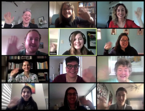 WCC staff wave during a video call.