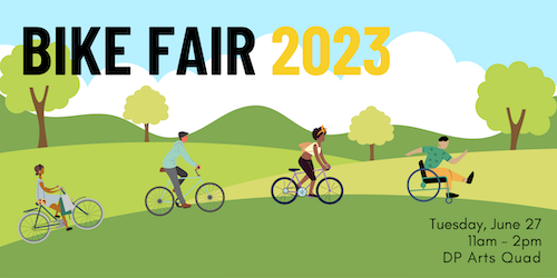 Bike Fair banner image showing illustrations of people riding bicycles.