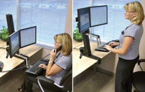 A sit-stand workstation in action.
