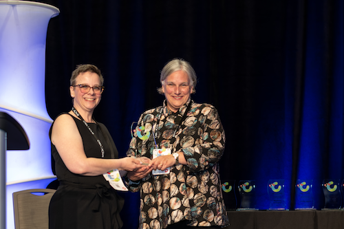 Leslie Copp, Director of Funding Agencies and Non-Profit Sponsors in the Office of Research receives her award at the annual CARA conference on May 15.