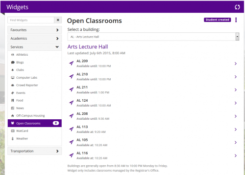 A screenshot of the Open Classroom widget in action.