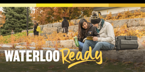 Waterloo Ready banner featuring two students sitting together.