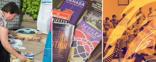 A collage of Indigenous Studies images including textbooks.