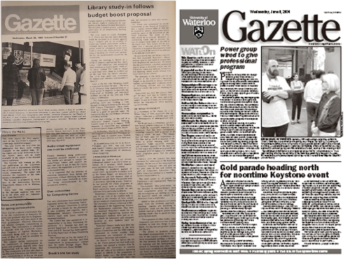 The first newsprint issue of the Gazette in 1969 next to the last print issue of the Gazette in 2004.