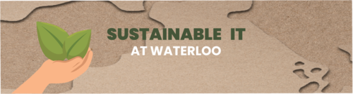 Sustainable IT banner with a cartoon hand holding a green plant.