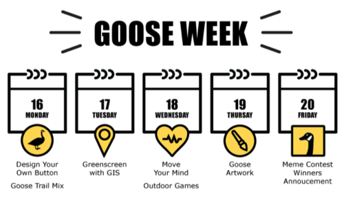 Goose Week calendar showing events from July 16 to 20.
