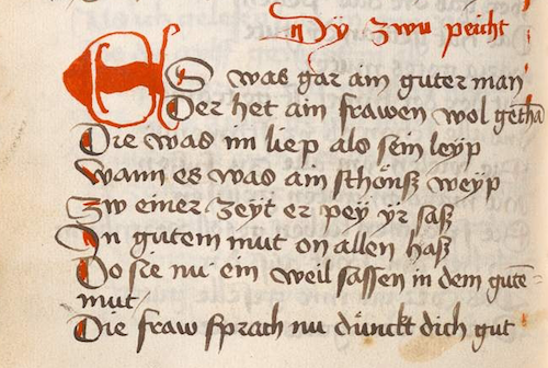 A close up of a German medieval manuscript.