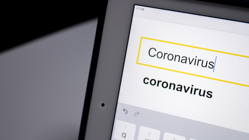 A search engine on a computer screen with &quot;coronavirus&quot; in the search box.