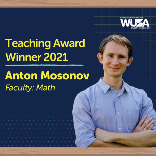 WUSA Teaching Award winner banner featuring Anton Mosonov.