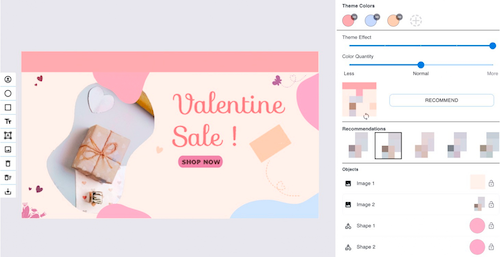 A computer colour palette interface used to create a Valentine's Day sale graphic.