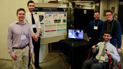 Five engineering students showcase the enhanced mobility wheelchair design