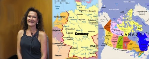 Barbara Schmenk and a map of Germany and Canada.