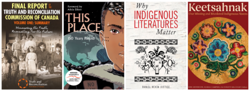 A collage of four Indigenous books.