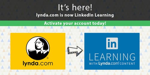 Lynda.com graphic with arrow pointing to LinkedIn Learning graphic