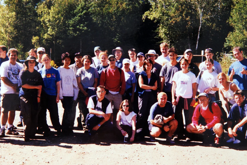 Larry Lamb and a group of Environment students on a field trip in the late 1980s.