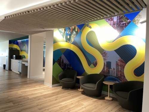 A brightly-coloured mural adorns the walls of the renovated International Experience Centre in Needles Hall.