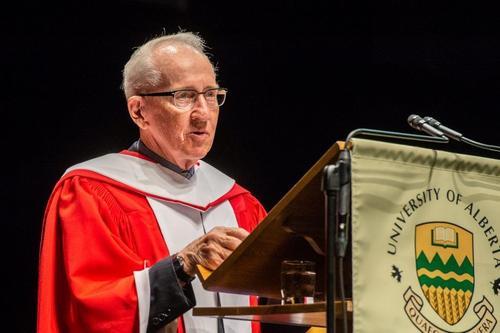 Ralph Haas addresses the University of Alberta's convocation audience.