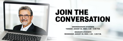 &quot;Join the Conversation&quot; banner featuring Feridun's face on a laptop screen.