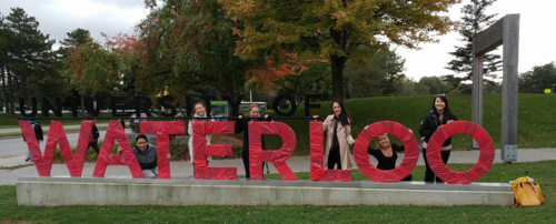 The South Campus University of Waterloo sign wrapped in red for the United Way.