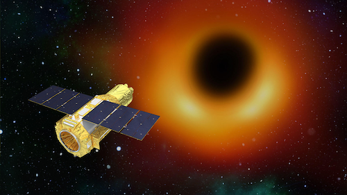 The XRISM probe approaches a black hole. NASA's Goddard Space Flight Center Conceptual Image Lab.