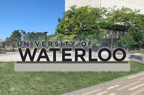 An artist's rendering of the new location of the University of Waterloo sign outside the Dana Porter Library.