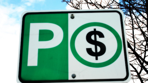 A green P (for parking) with a dollar sign, implying paid parking.