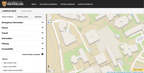 A screenshot of the University's interactive Campus Map page.