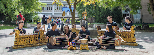 The University of Waterloo's Balinese Gamelan Ensemble performs outdoors.