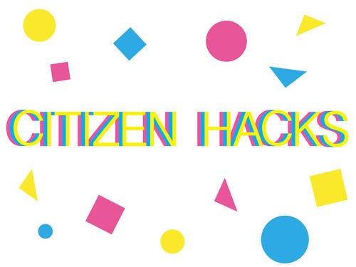 Citizen Hacks banner, in an 80s vaporwave aesthetic.