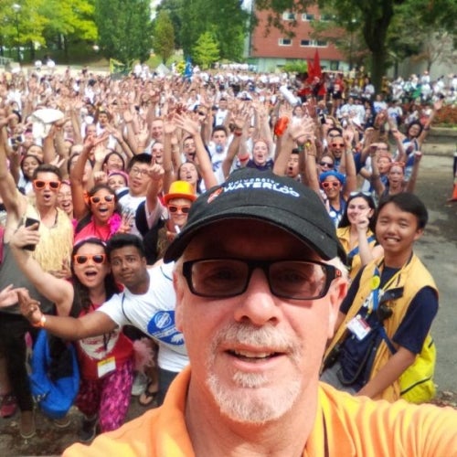 Dean of Arts Douglas Peers snaps a selfie with the incoming class of Arts students.