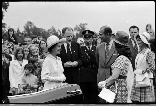 Queen Elizabeth and Prince Philip make a stop in Waterloo Region during their 1973 Royal Tour in front of crowds.