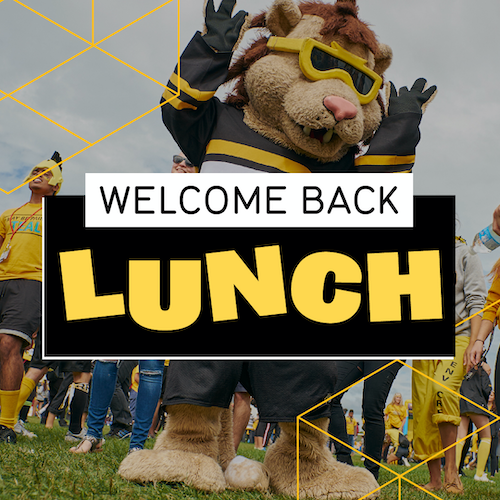 Welcome Back Lunch banner featuring King Warrior.