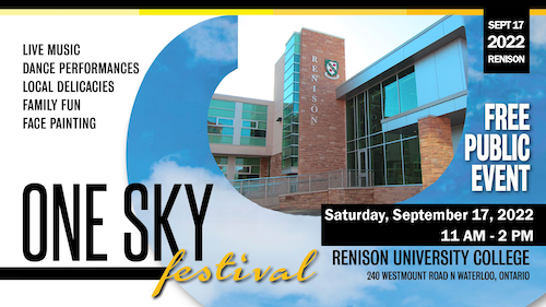 One Sky Festival banner featuring Renison University College.