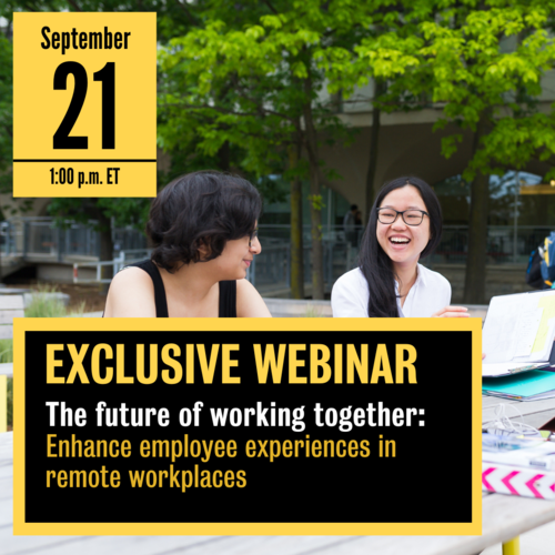 Working Together exclusive webinar image with two people on a bench.