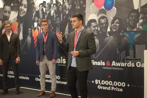 Members of the University of Waterloo team Phonic make their pitch at the Hult Prize competitions.