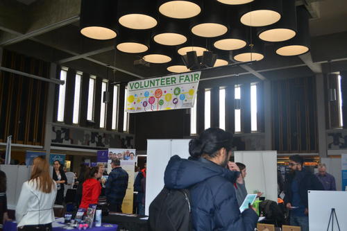 A Volunteer Fair takes place in the Student Life Centre Great Hall.