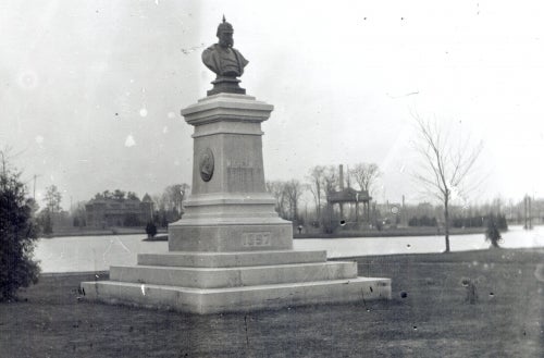 The bust of Kaiser Wilhelm in Victoria Park circa 1897.
