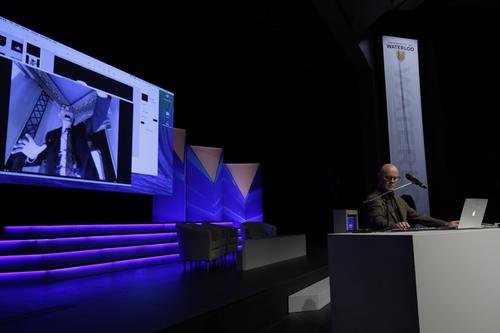 Thomas Dolby gives a presentation at the Waterloo Innovation Summit.