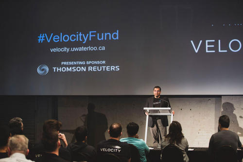 Jay Shah speaks at a Velocity Pitch Competition event.