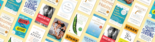 Book covers of various wellness titles