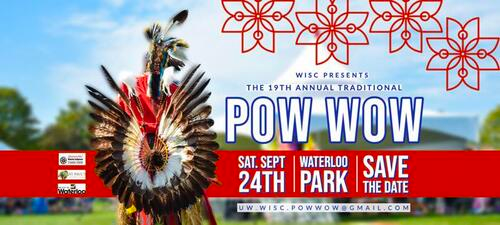 Pow Wow banner featuring location information