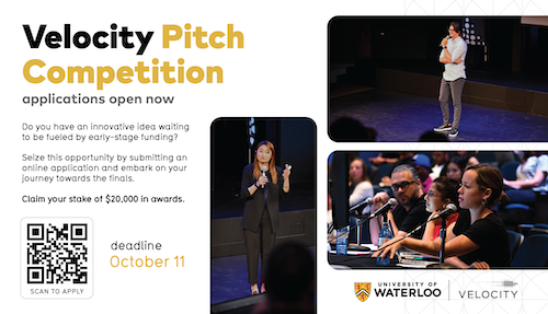 Velocity Pitch Competition banner showing several pitches on stage in progress.