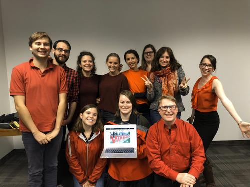 Members of Germanic &amp; Slavic Studies dressed in red clothing for the United Way campaign.
