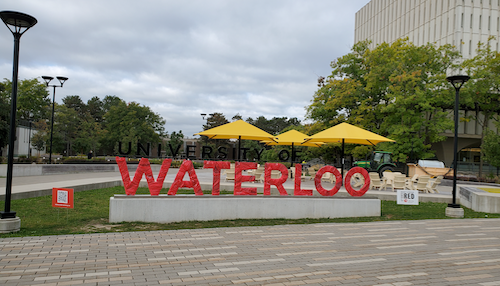 The Waterloo sign wrapped in red.